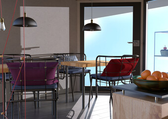 3D Rendering Cafeteria Interior