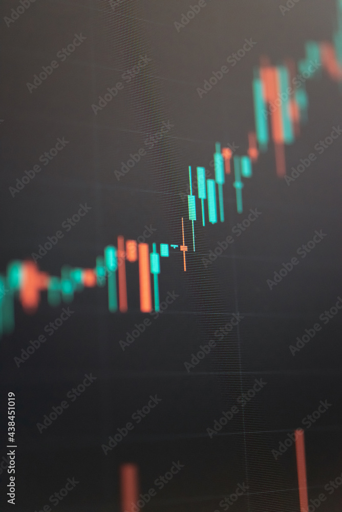 Poster stock market data on digital led display. fundamental technical analysis with candle stick graph cha