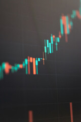 Stock market data on digital LED display. Fundamental technical analysis with candle stick graph chart of stock market trading to represent about Bullish and Bearish point for new normal 2020 trends .