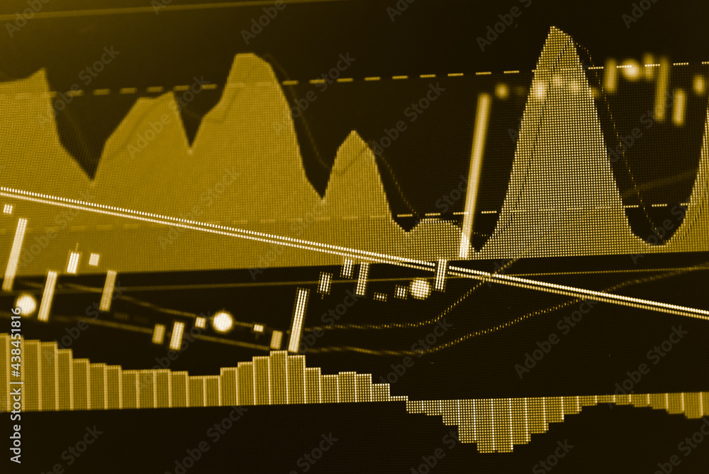 Poster stock market data on digital led display. fundamental technical analysis with candle stick graph cha