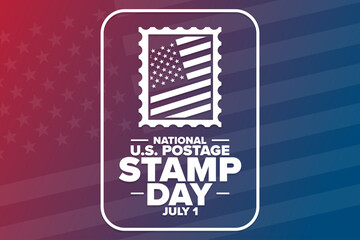 National U.S. Postage Stamp Day. July 1. Holiday concept. Template for background, banner, card, poster with text inscription. Vector EPS10 illustration.