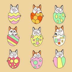 Character cartoon cat vector set pastel colors.
