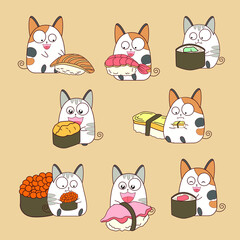 Character cartoon cat vector set pastel colors.