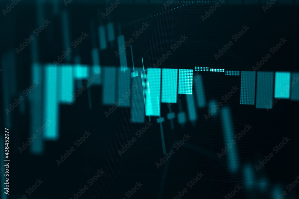 Poster stock market data on digital led display. fundamental technical analysis with candle stick graph cha