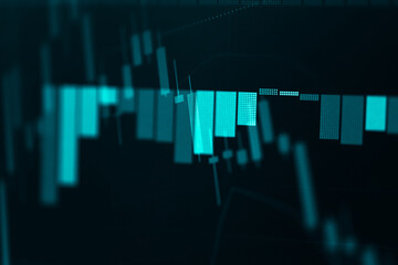 Stock market data on digital LED display. Fundamental technical analysis with candle stick graph...