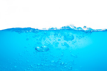 Water surface colour blue with bubbles isolated on the white background