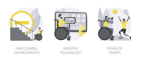 Disabled people in social environment abstract concept vector illustrations.