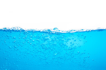 Naklejka na ściany i meble Water surface colour blue with bubbles isolated on the white background