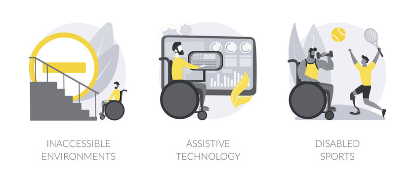 Disabled people in social environment abstract concept vector illustrations.
