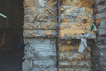 Stack of paper waste before shredding at recycling