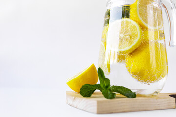 jug close-up with lemonade and mint