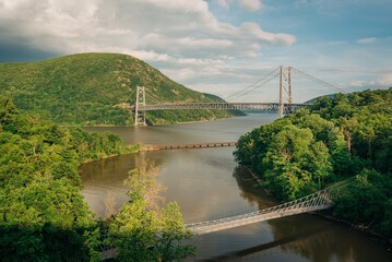View of the Bear Mountain Bridge and Hudson River, in the Hudson Valley, New York