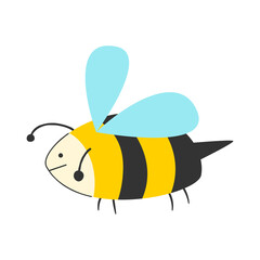 Cute cartoon bee in cartoon style on white background. Vector illustration.