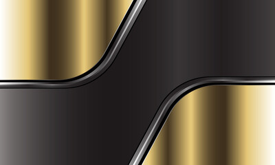 Abstract gold silver black line curve overlap on dark grey metallic design modern luxury futuristic background vector illustration.