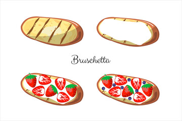 strawberry toast with cream cheese. Sweet bruschetta with berries. Step-by-step preparation, recipe
