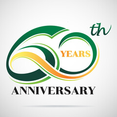 60 years anniversary celebration logo design with decorative ribbon or banner. Happy birthday design of 60th years anniversary celebration.