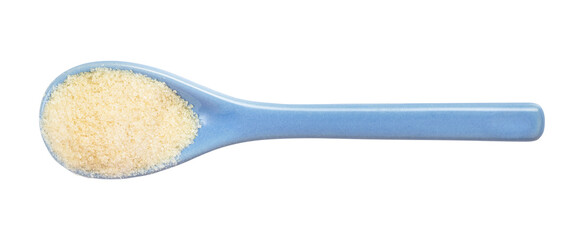 crystalline gelatine in ceramic spoon isolated