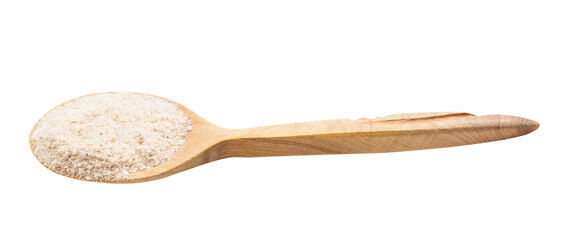 ground asafetida in wooden spoon isolated