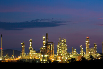 Fototapeta premium Morning scene of oil refinery plant and power plant of Petrochemistry