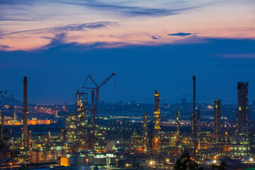 Fototapeta premium Morning scene of oil refinery plant and power plant of Petrochemistry