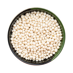 israeli pearl couscous in round bowl isolated