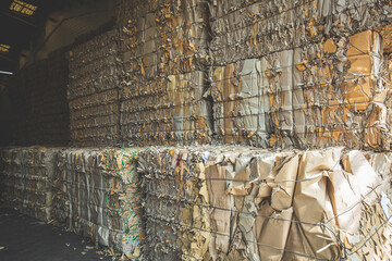 Stack of paper waste before shredding at recycling