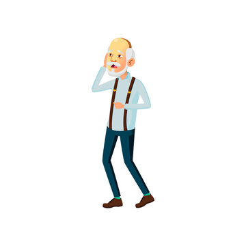 scared old man looking at falling tree in garden cartoon vector. scared old man looking at falling tree in garden character. isolated flat cartoon illustration