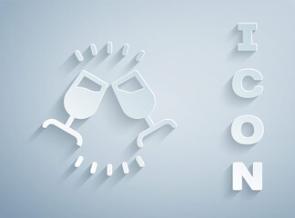 Paper cut Wine tasting, degustation icon isolated on grey background. Sommelier. Smells of wine. Paper art style. Vector