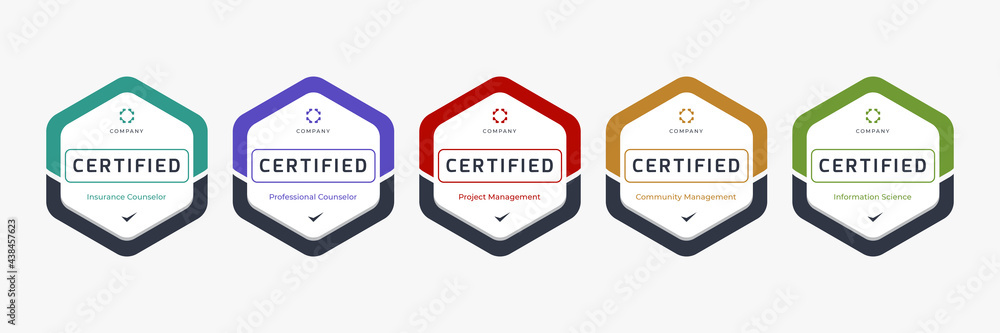 Poster set of company training badge certificates to determine based on criteria. vector illustration certi