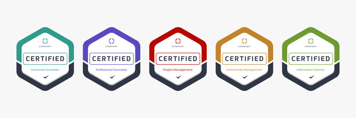 Set of company training badge certificates to determine based on criteria. Vector illustration certified logo design. - obrazy, fototapety, plakaty