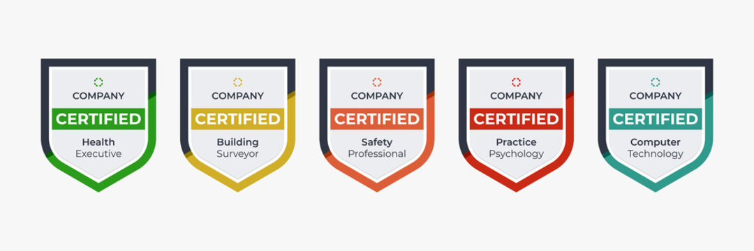 Shield badge icon template. Certified logo base on criteria. Vector certification icon label illustration