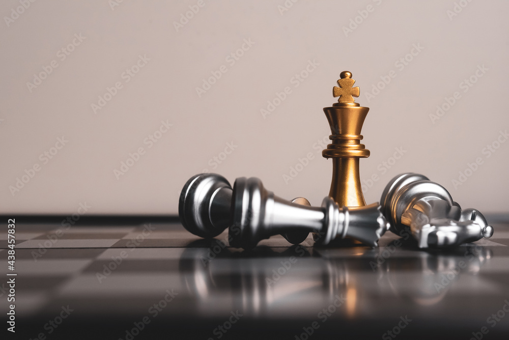Poster closeup of chess characters on board games. to represent decision making in term of business strateg