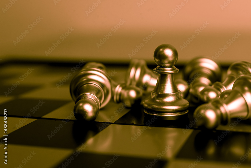 Poster closeup of chess characters on board games. to represent decision making in term of business strateg