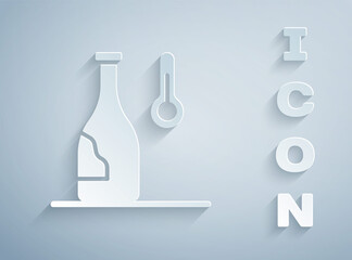 Paper cut Wine temperature icon isolated on grey background. Paper art style. Vector