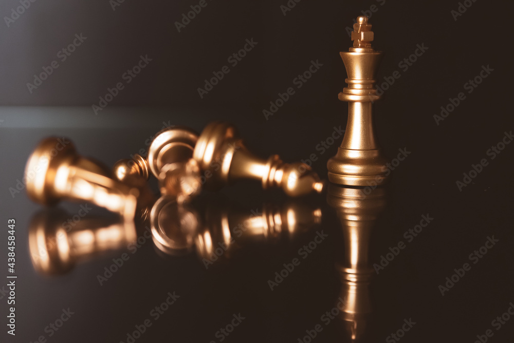 Poster closeup of chess characters on board games. to represent decision making in term of business strateg