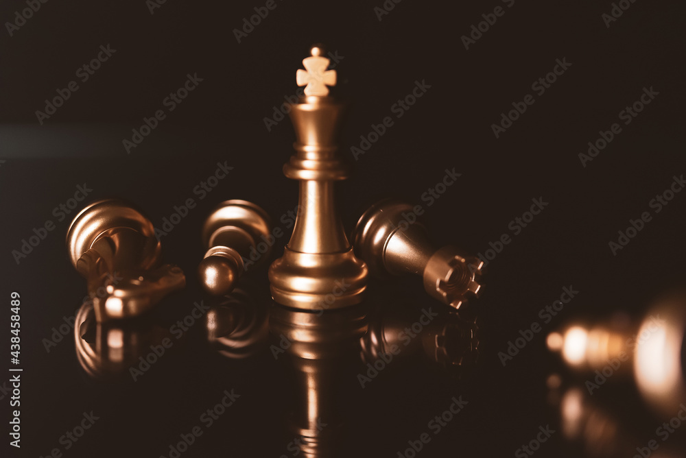 Poster closeup of chess characters on board games. to represent decision making in term of business strateg