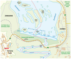 Vector map of Victoria Falls on the Zambezi River, Samia, Zimbabwe