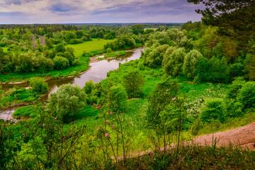 summer landscape with a view of the river and the distance 
