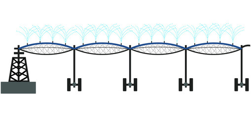 Center Pivot Irrigation Concept. Agriculture Field. Sprinkle Irrigation of Sprout using Agricultural Machinery