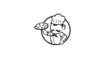 Creative Chef Cartoon Holding Pizza Logo Vector
