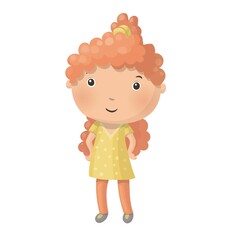 Cute little cartoon girl isolated on white background. Vector illustration.