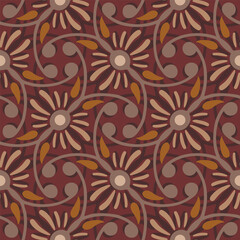Vector flowers and winding stems seamless pattern background