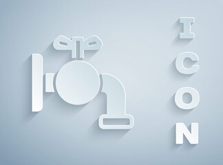 Paper cut Tap for a barrel icon isolated on grey background. Paper art style. Vector