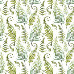 Seamless pattern with hand painted watercolor fern and palm leaves © Daria Doroshchuk