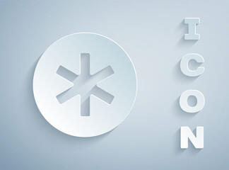 Paper cut Medical symbol of the Emergency - Star of Life icon isolated on grey background. Paper art style. Vector