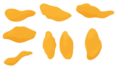 Mango dried fruit slices, cartoon vector illustration. Candied succades, sweet dessert and confection isolated on white.