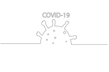 A single line drawing of COVID-19 on a white background.