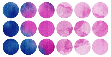 Hand drawing abstract watercolor circle element textured paper. Pink purple colors. Use for poster, print, postcard, template, card, invitation, backdrop, 