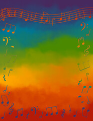 Rainbow Border of Musical Notes and Amazing Grace