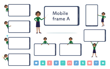 スマートフォンの画面と黒人ビジネス女性のセット